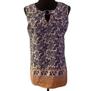 Mileage Sleeveless Blue and Cream Paisley Top